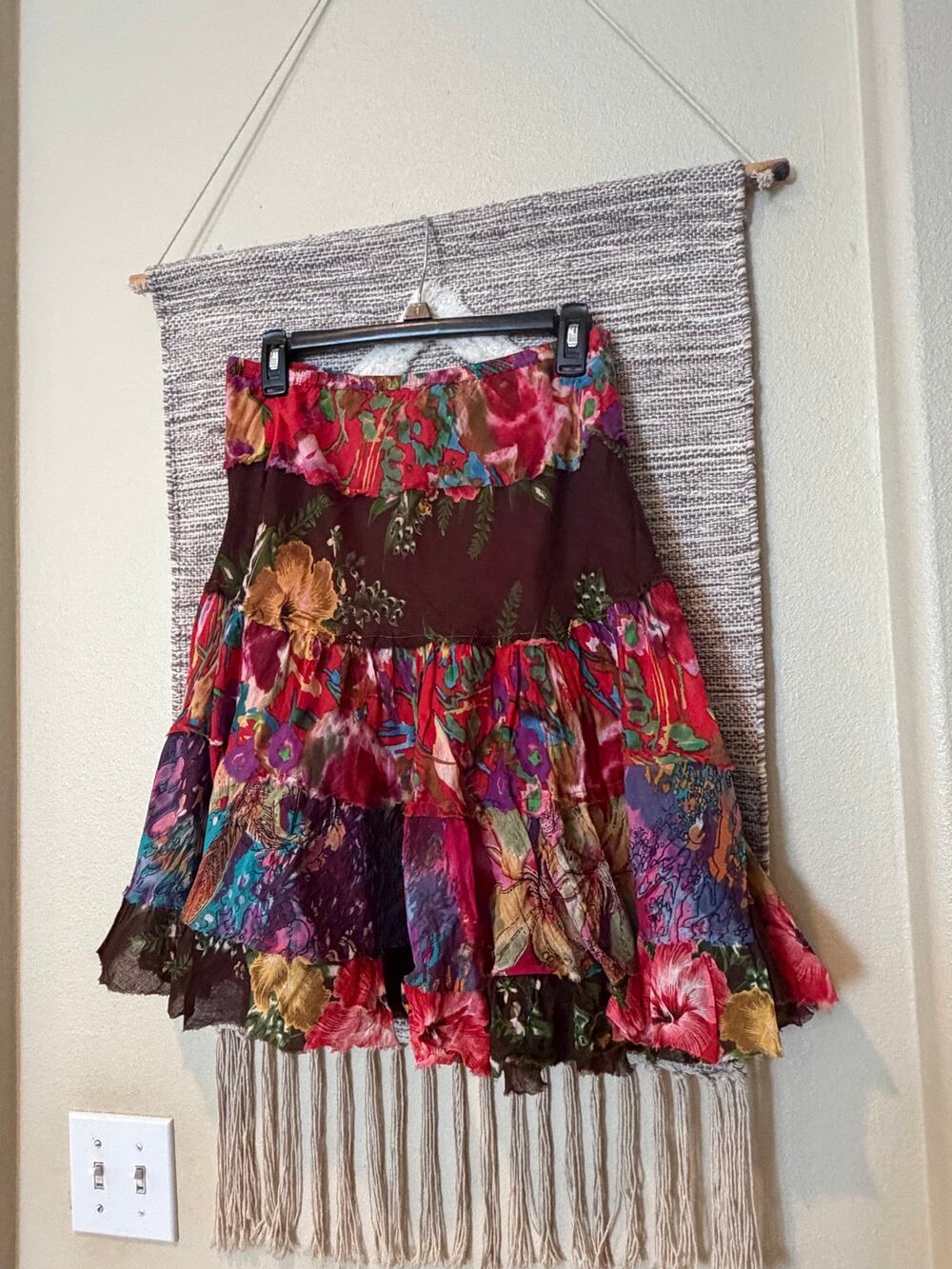 Etc. Floral Tiered Boho Peasant Skirt Women M 100% Cotton Colorful Made India